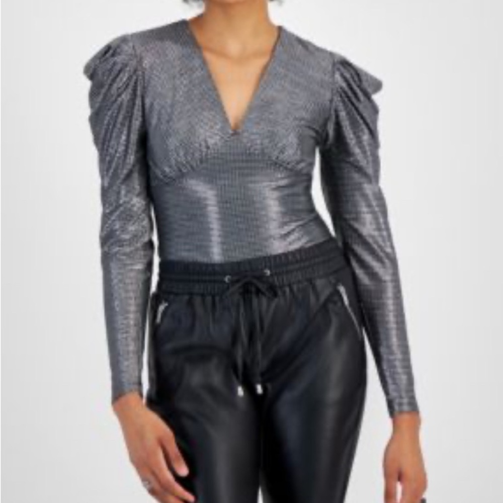 Bar III Women's Metallic Draped-Shoulder Bodysuit - XS